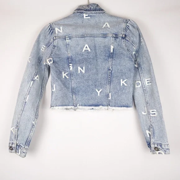 DKNY Jeans Embroidered Letters Blue Denim Jacket, Size Extra Extra Small (XXS)